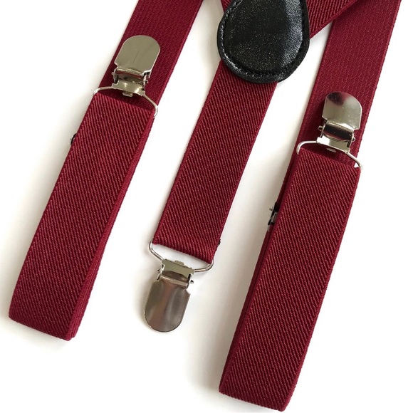 Burgundy y-back elastic suspenders - Picture 2 of 3